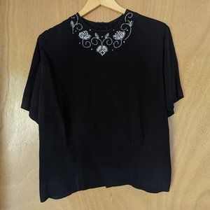 Vintage Baroness black top with beaded neckline